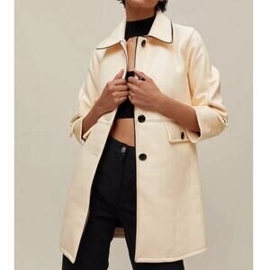 UO Urban Outfitters Cecilia Faux Leather Overcoat Coat - Cream Black Large
